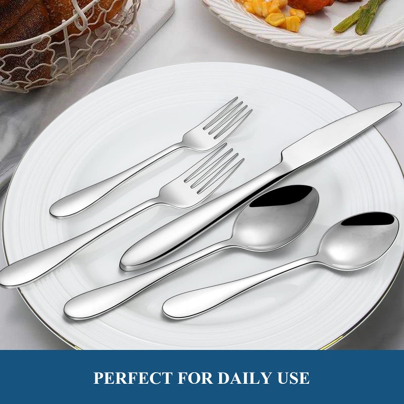 Wildone 30-Piece Silverware Set, Wildone Stainless Steel Flatware Set Service for 6, Tableware Cutlery Set for Home Kitchen Hotel Restaurant, Mirror Polished, Dishwasher Safe - Image 5